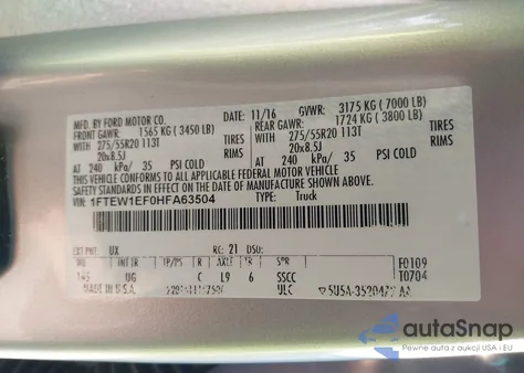 2017 Ford F-150 Xlt z USA, uszkodzony, nr VIN 1FTEW1EF0HFA63504